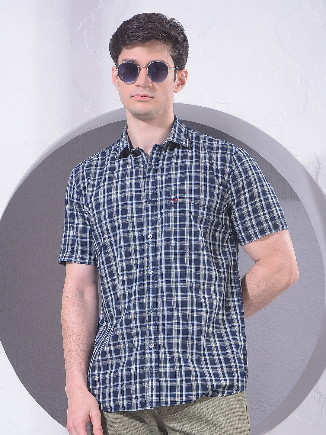 Navy Blue Checked 100% Cotton Shirt