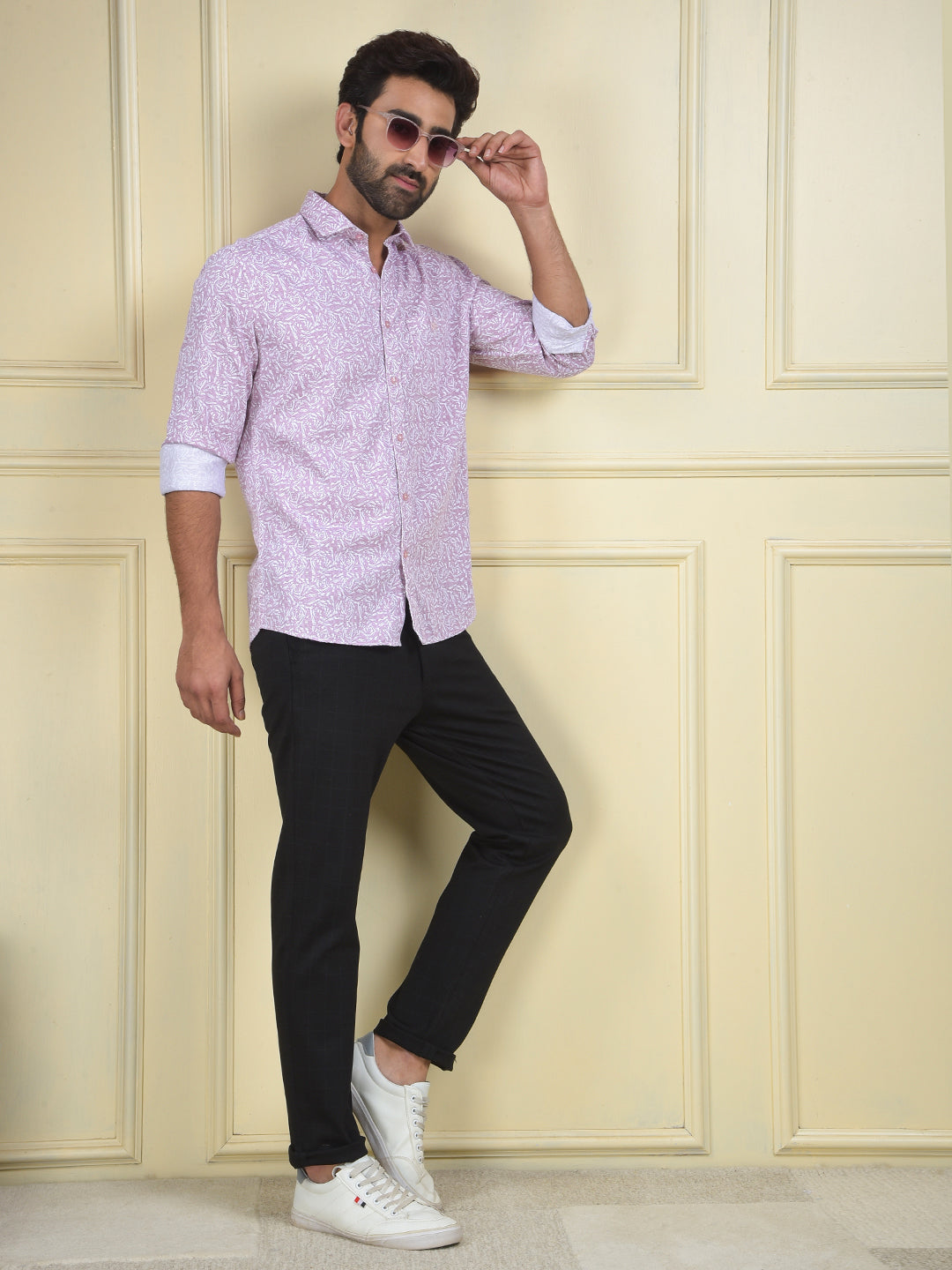 Purple Floral Print 100% Cotton Shirt