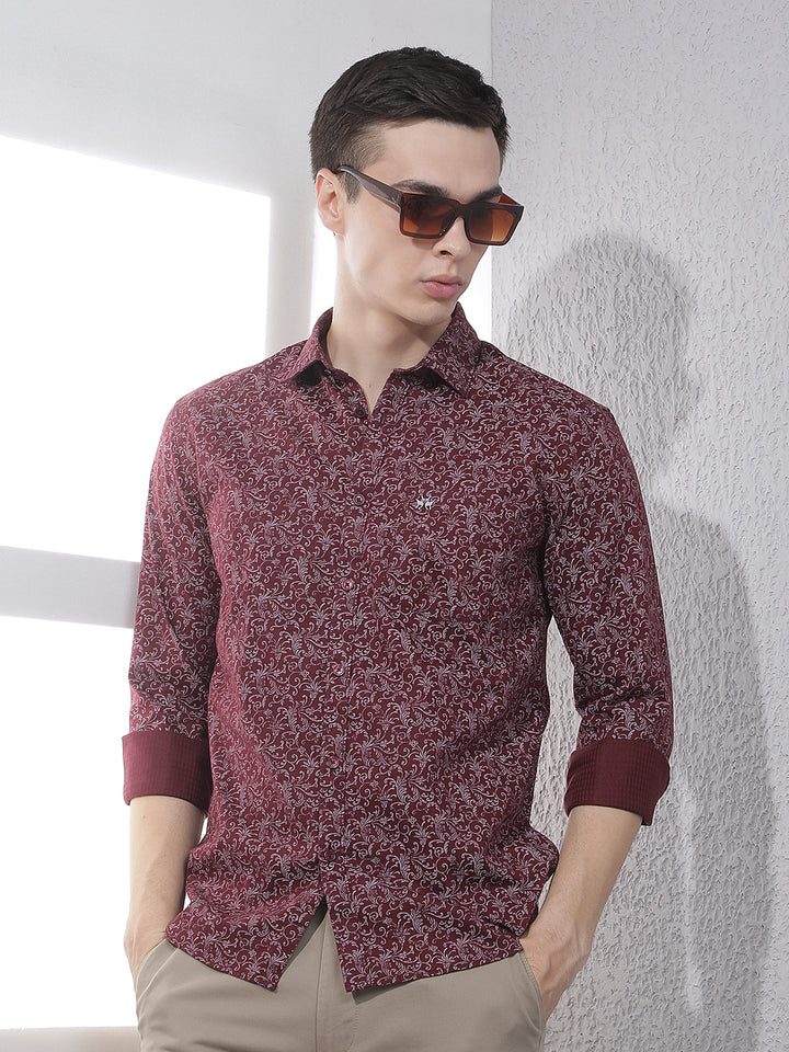 Wine Paisley Print Shirt
