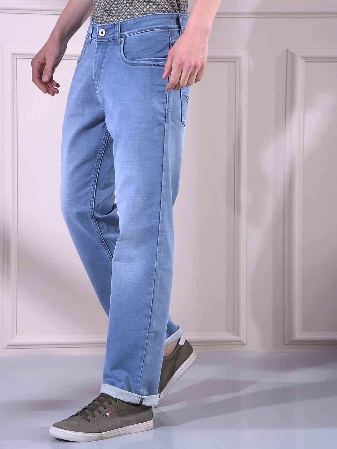 Crisp Light Blue Straight Smooth Jeans
