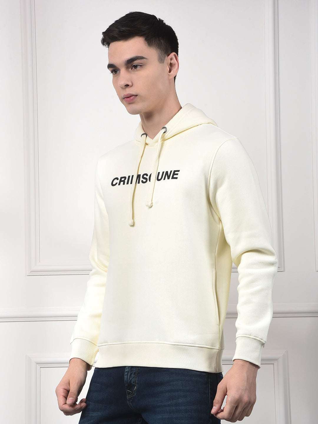 Cream Typographic Print Hooded Neck Sweatshirt