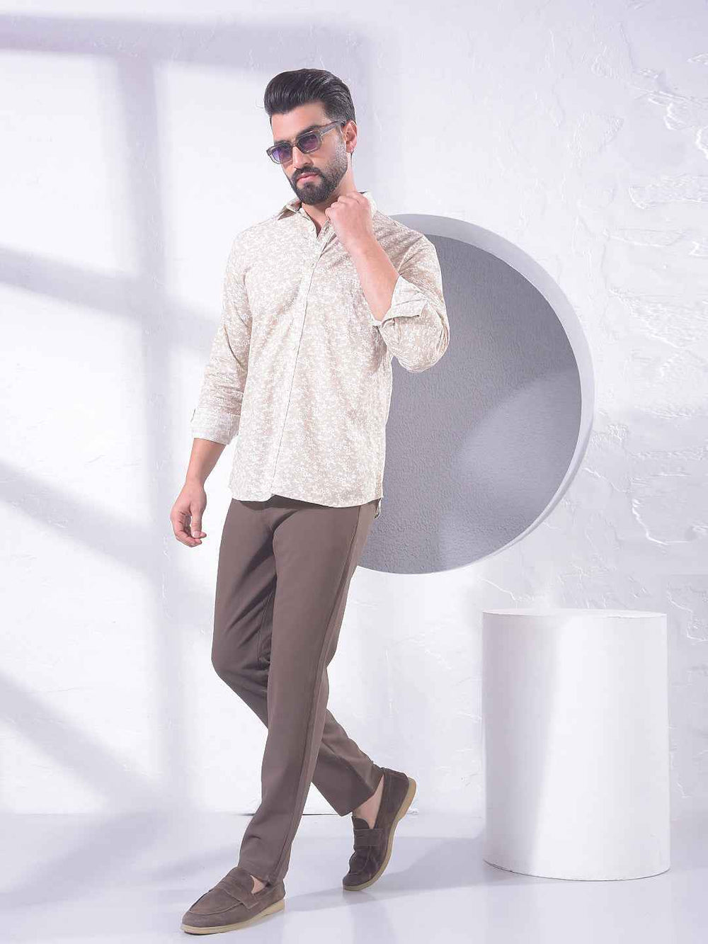 Beige Floral Print Shirt