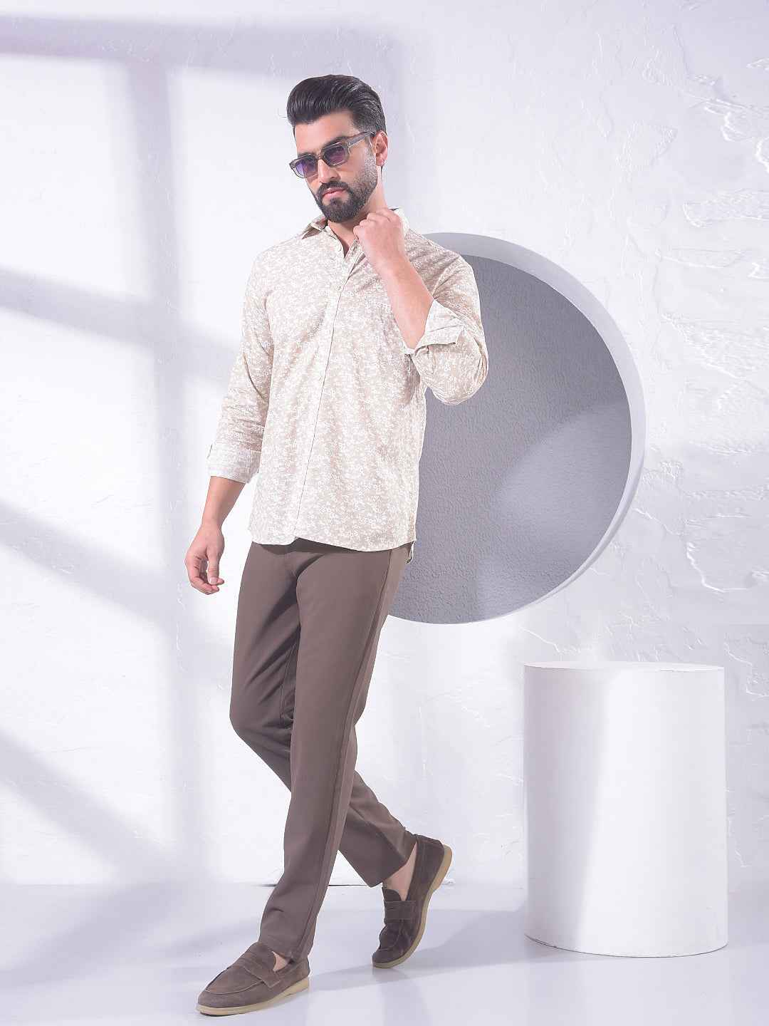 Beige Floral Print Shirt