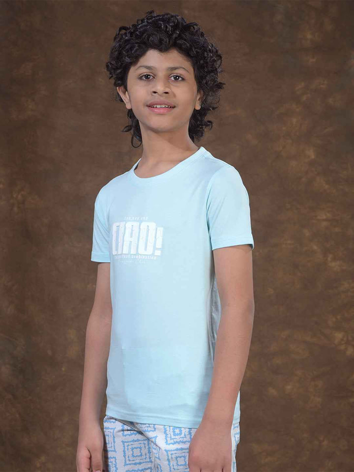 Blue Typographic Print T-Shirt