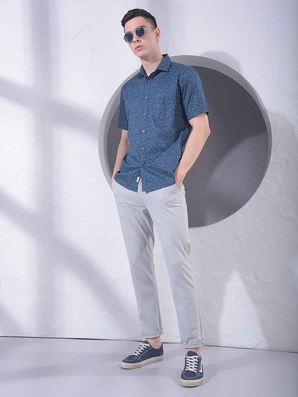 Blue Floral Print 100% Cotton Shirt