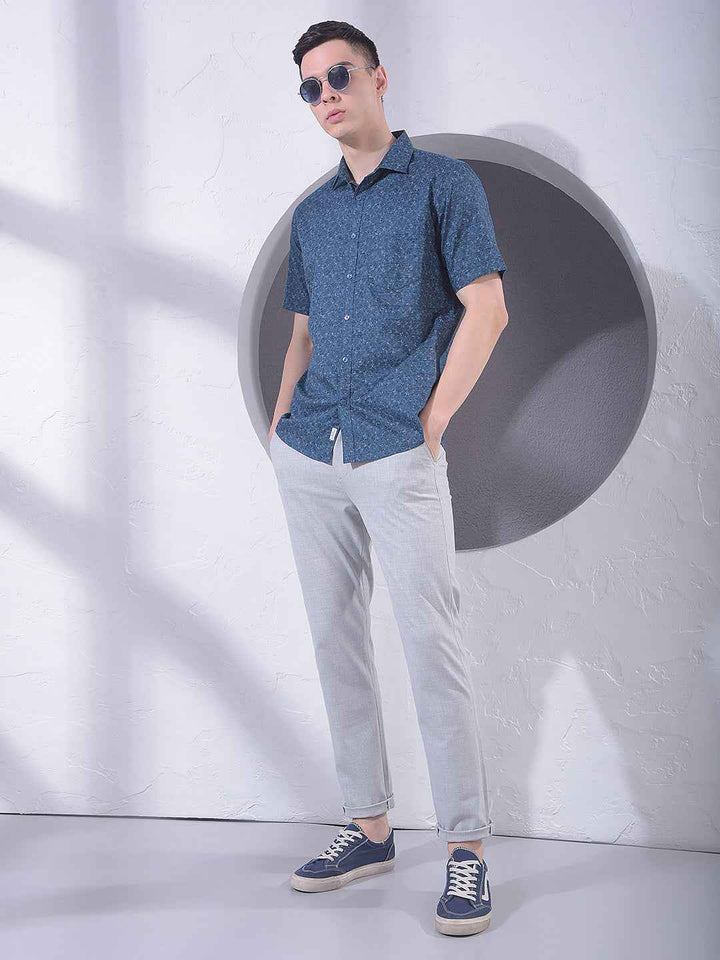 Blue Floral Print 100% Cotton Shirt