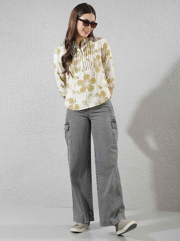 Olive Floral Print Top
