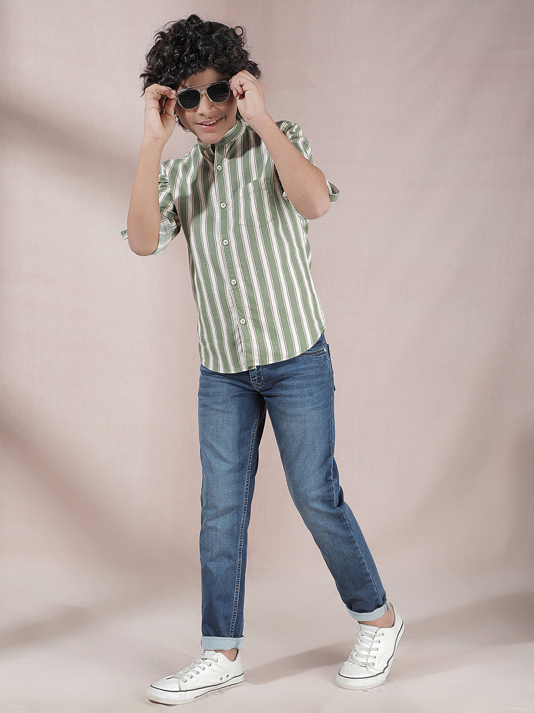Green Striped 100% Cotton Shirt