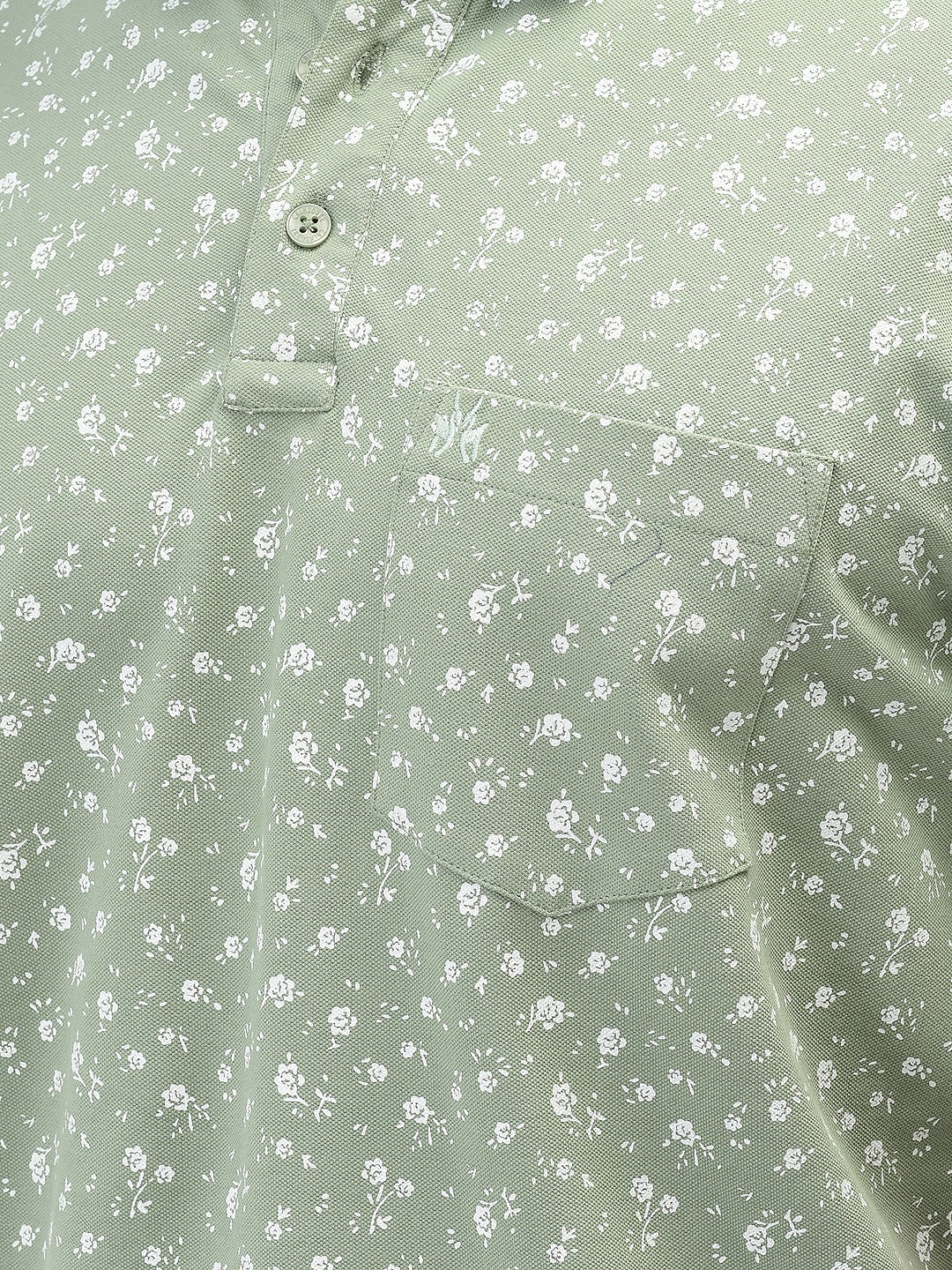 Green Floral Print Polo Neck T-Shirt
