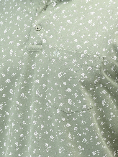 Green Floral Print Polo Neck T-Shirt