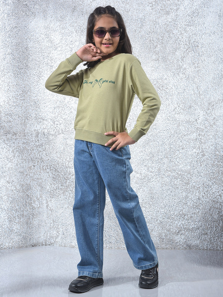 Green Graphic Print Oversize Knitted Sweatshirt