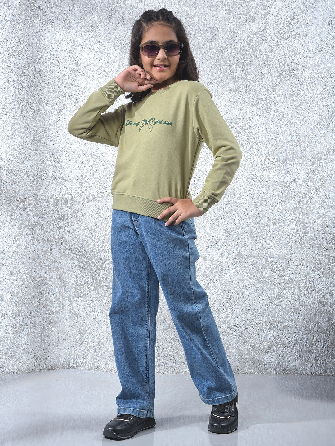 Green Graphic Print Oversize Knitted Sweatshirt