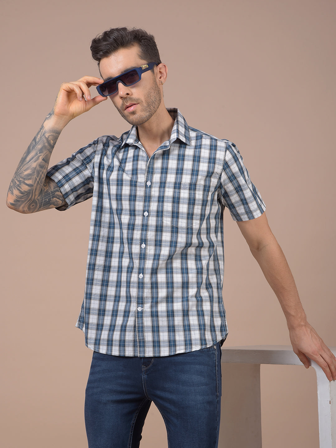 Blue Checked 100% Cotton Shirt