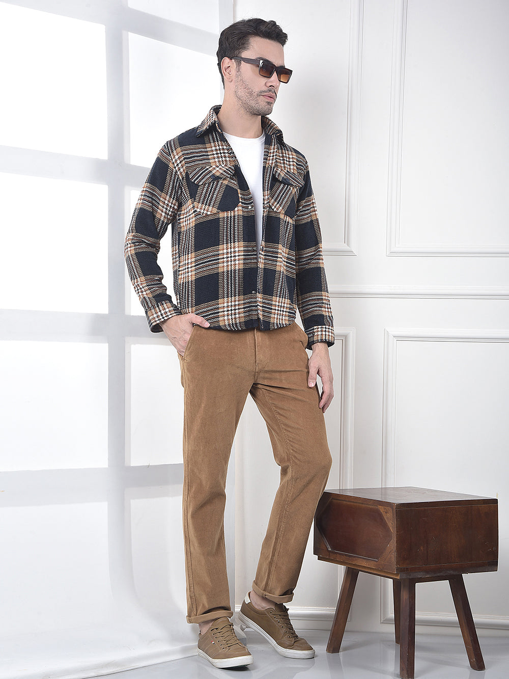 Navy Rustic Check Layering Shacket