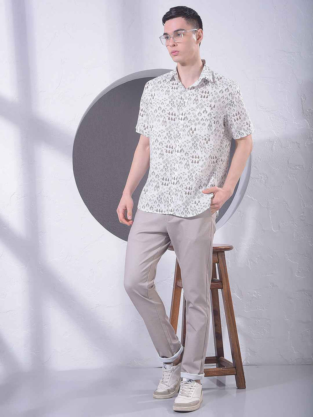 White Printed Linen Shirt