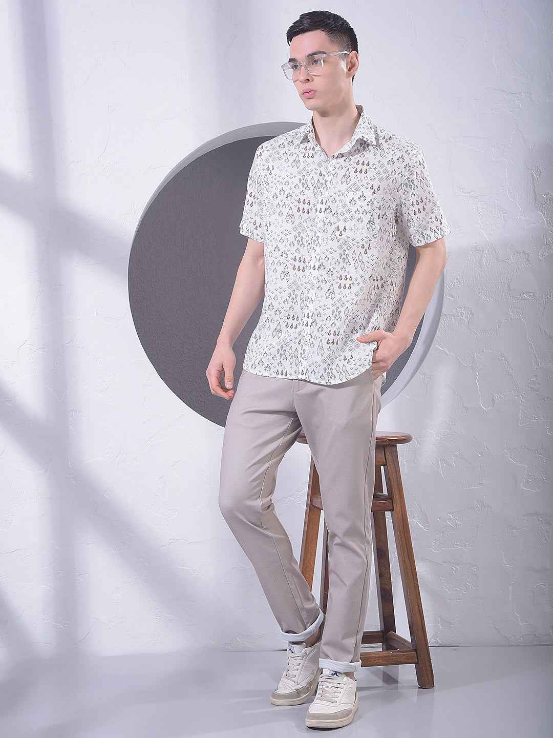 White Printed Linen Shirt