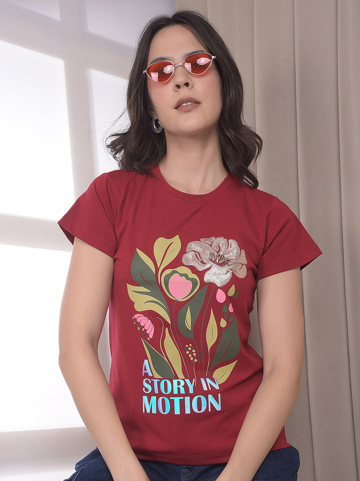 Maroon Floral Print T-Shirt