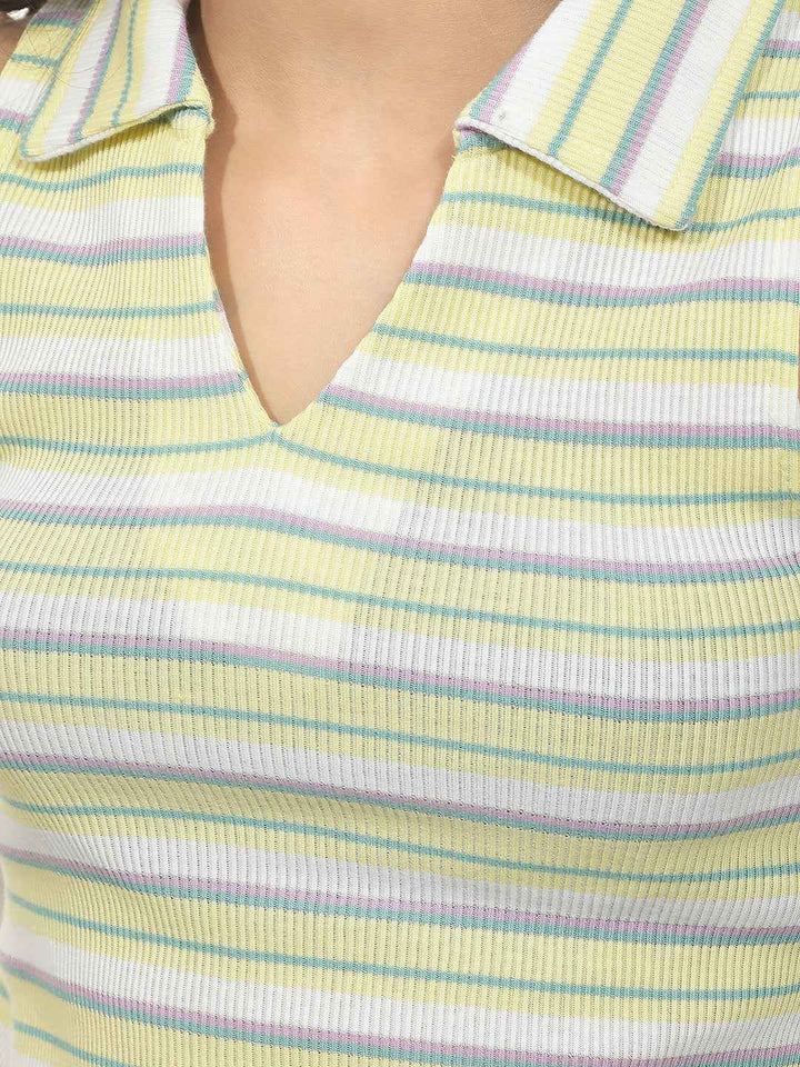 Yellow Horizontal Stripes Sleeveless T-Shirt