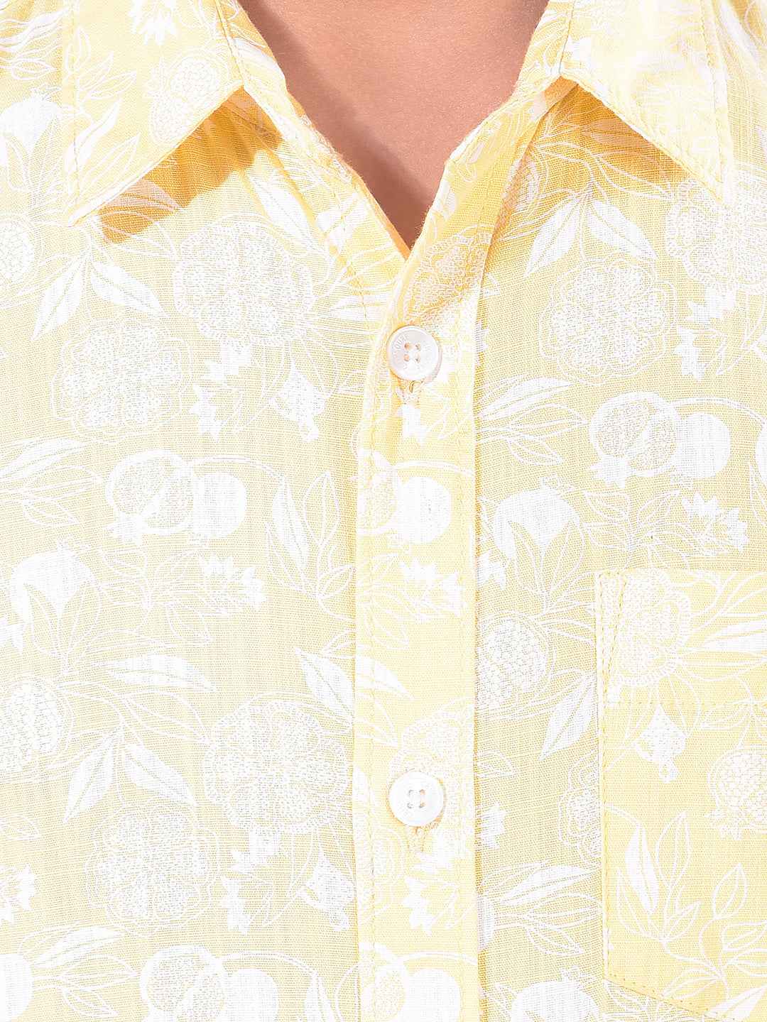 Yellow Floral Print 100% Cotton Shirt
