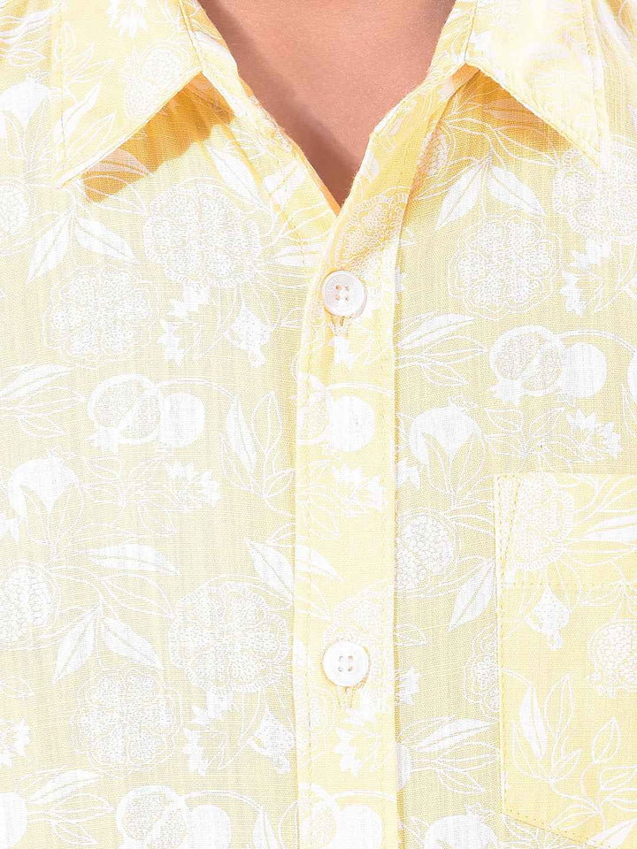 Yellow Floral Print 100% Cotton Shirt
