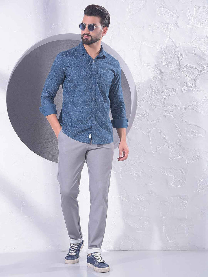 Blue Floral Print 100% Cotton Shirt