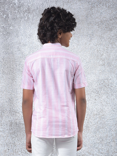 Pink Vertical Stripes 100% Cotton Shirt-Boys Shirts-Crimsoune Club