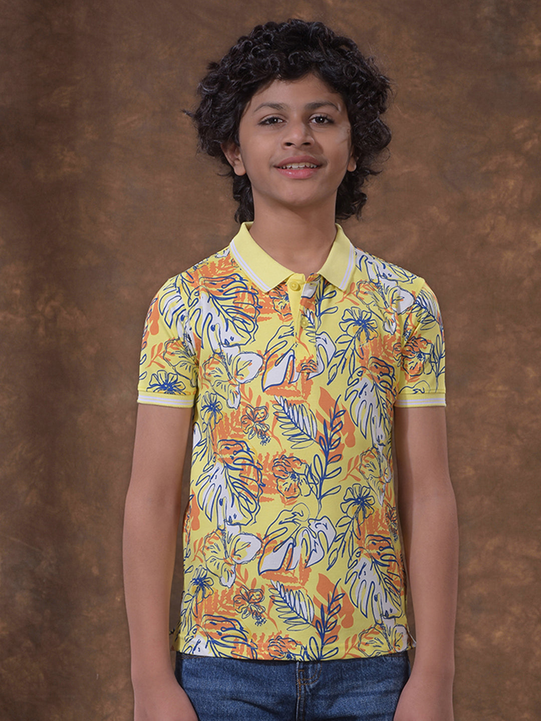 Green Floral Print Polo Neck T-Shirt