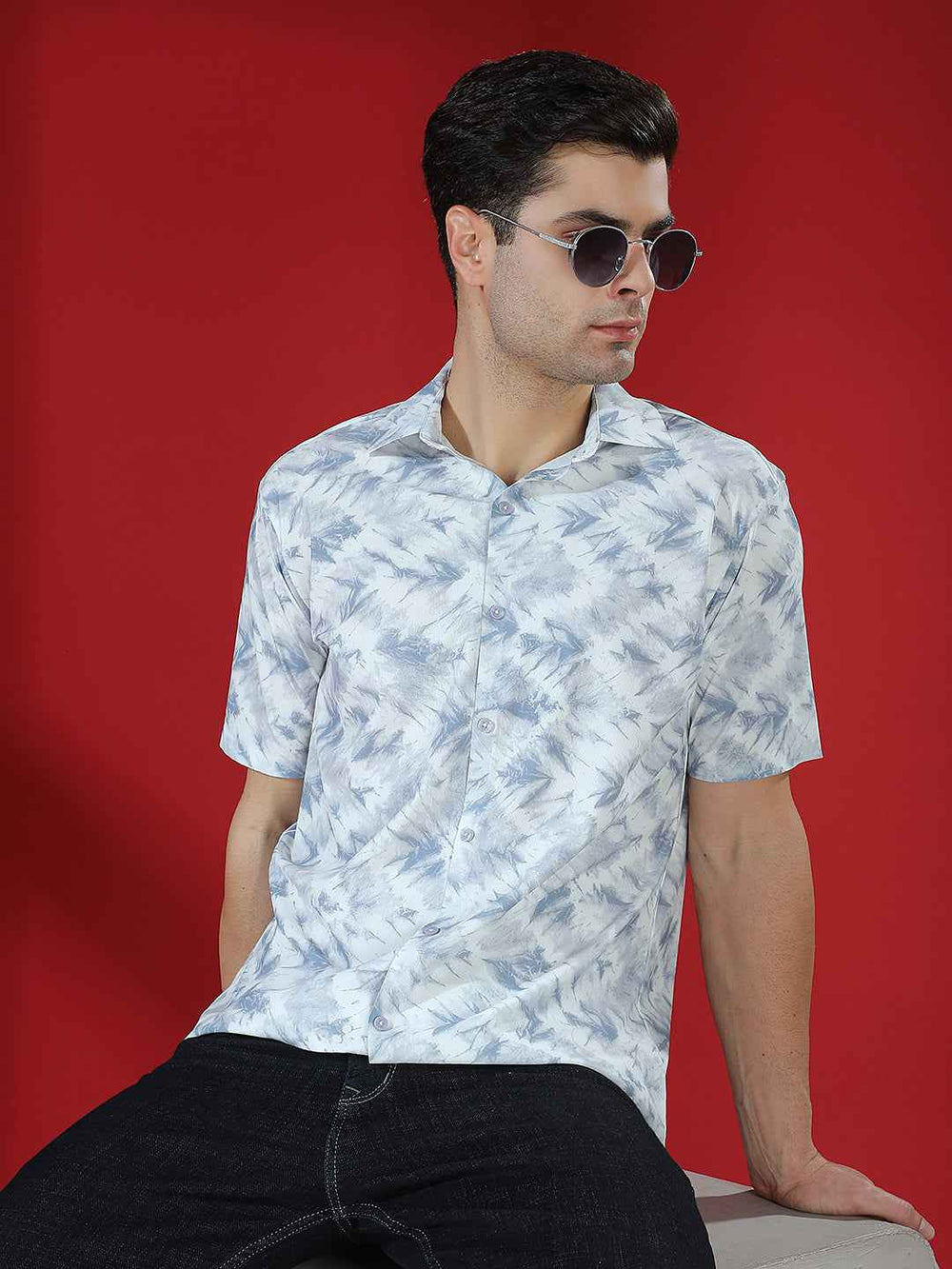 Grey Abstract Print Chic Shirt