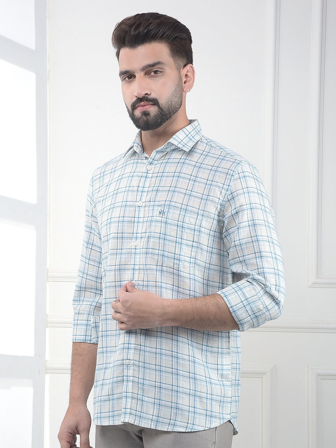 Periwinkle Blue Checked Linen Shirt