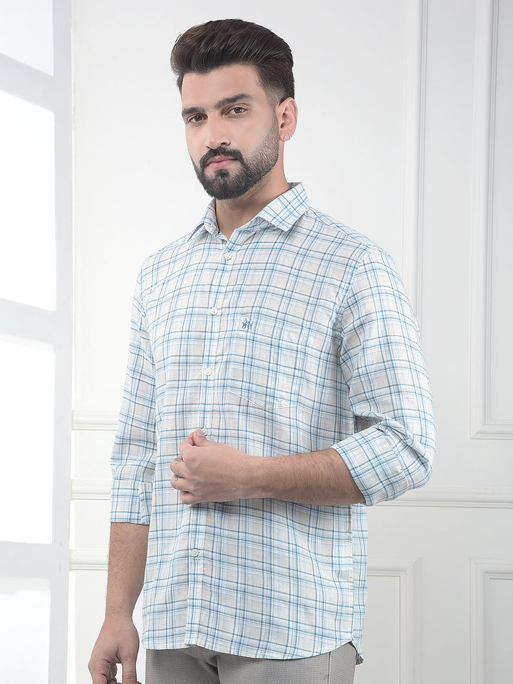 Periwinkle Blue Checked Linen Shirt