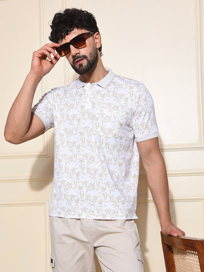 Olive Floral Print Polo-Neck T-Shirt