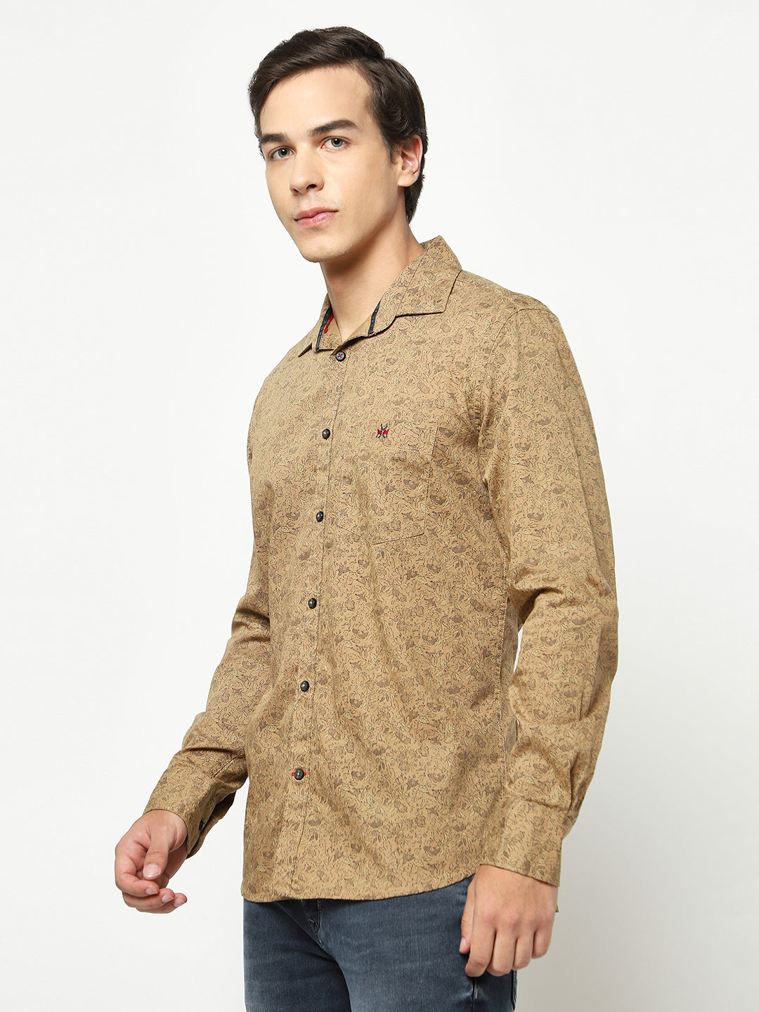 Brown Floral Print 100% Cotton Shirt