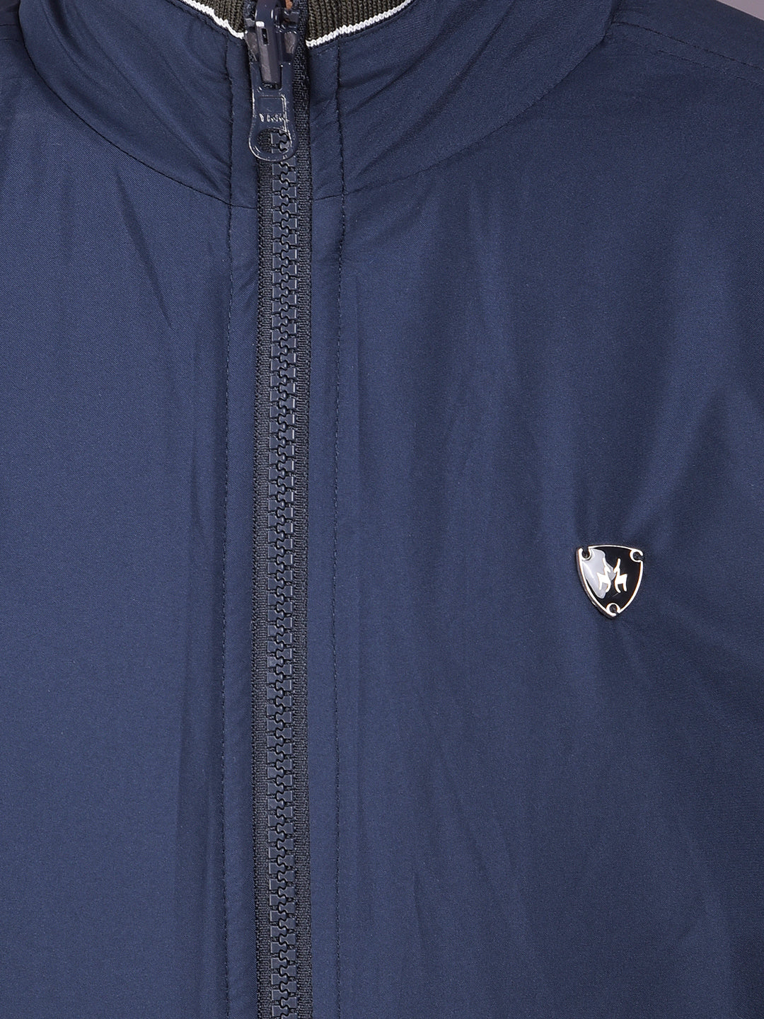 Navy Blue High Neck Reversible Jacket