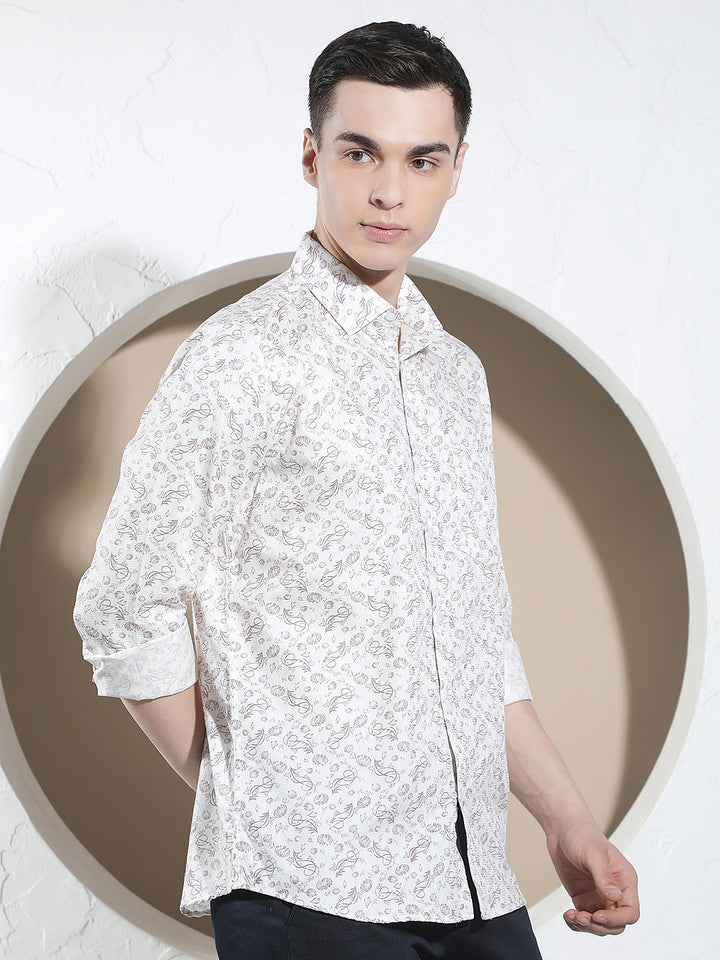 Purple Floral Print 100% Cotton Shirt
