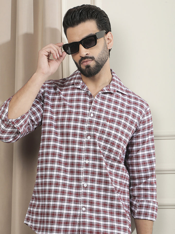 Maroon Checked 100% Cotton Shirt