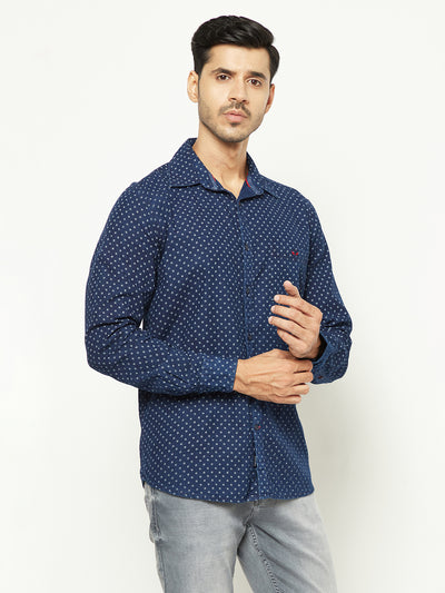 Navy Blue Floral Print 100% Cotton Shirt