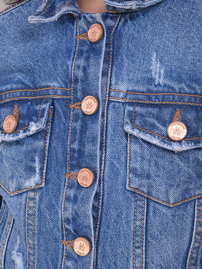 Blue 100% Cotton Cropped Denim Jacket