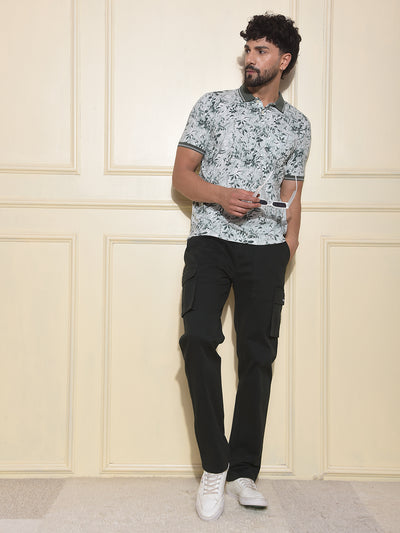Olive Floral Print Polo-Neck T-Shirt