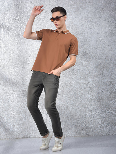 Dreamy Brown Polo Neck T-Shirt