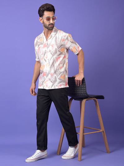 Peach Floral Print Resort Collar Shirt