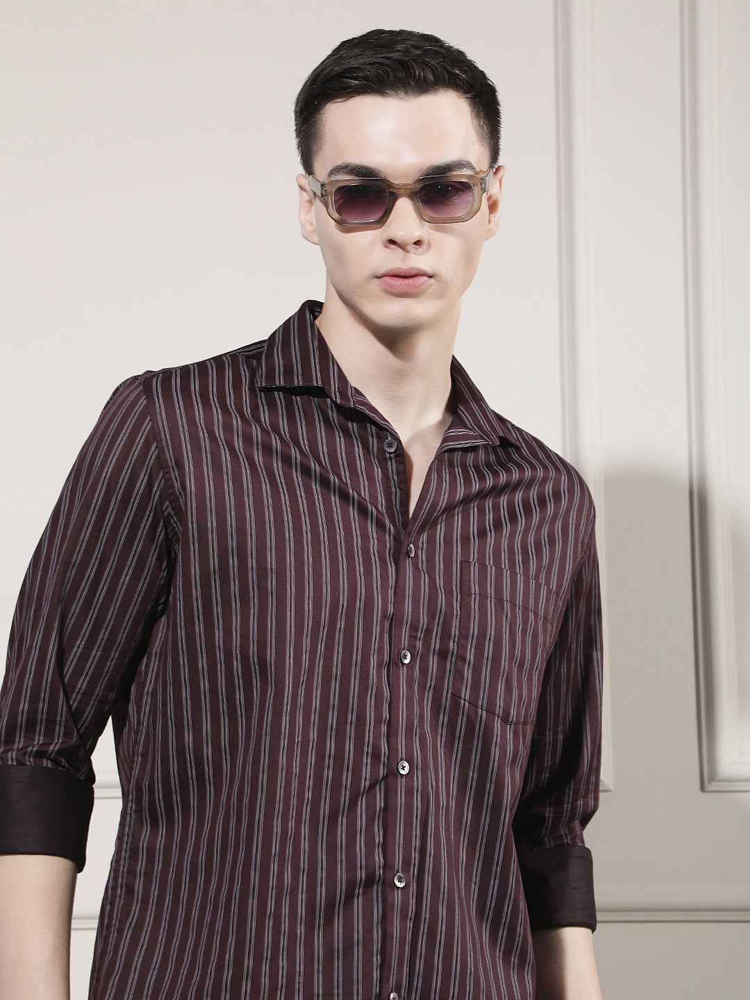 Maroon Vertical Stripes Shirt