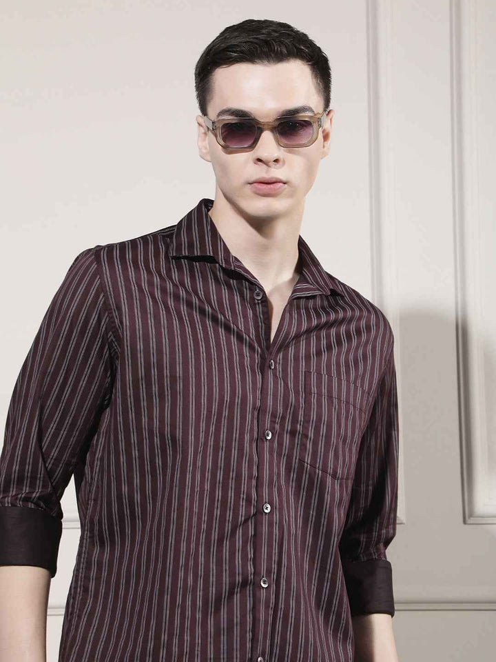 Maroon Vertical Stripes Shirt