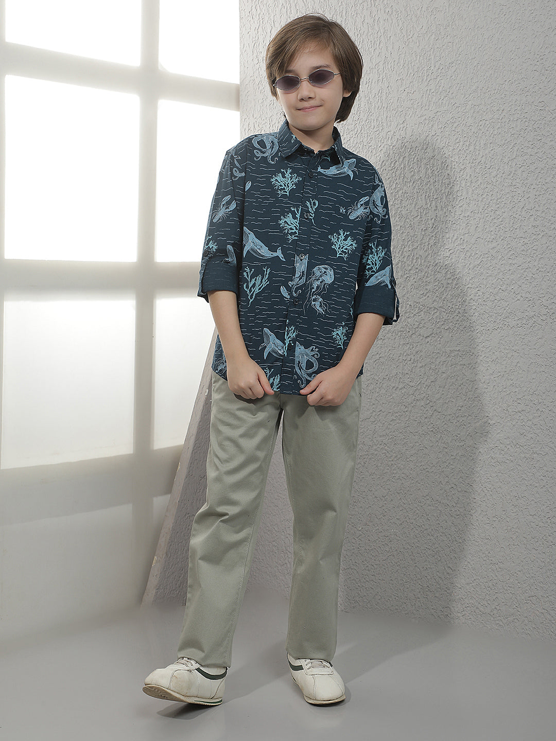 Teal Blue Graphic Print Shirt
