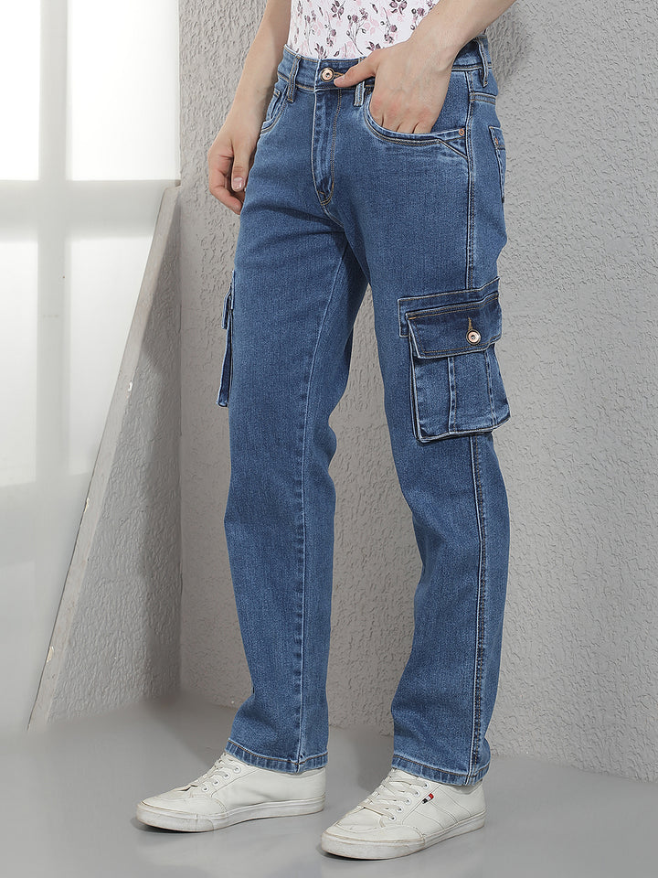 Trendy Medium Blue Cargo Jeans