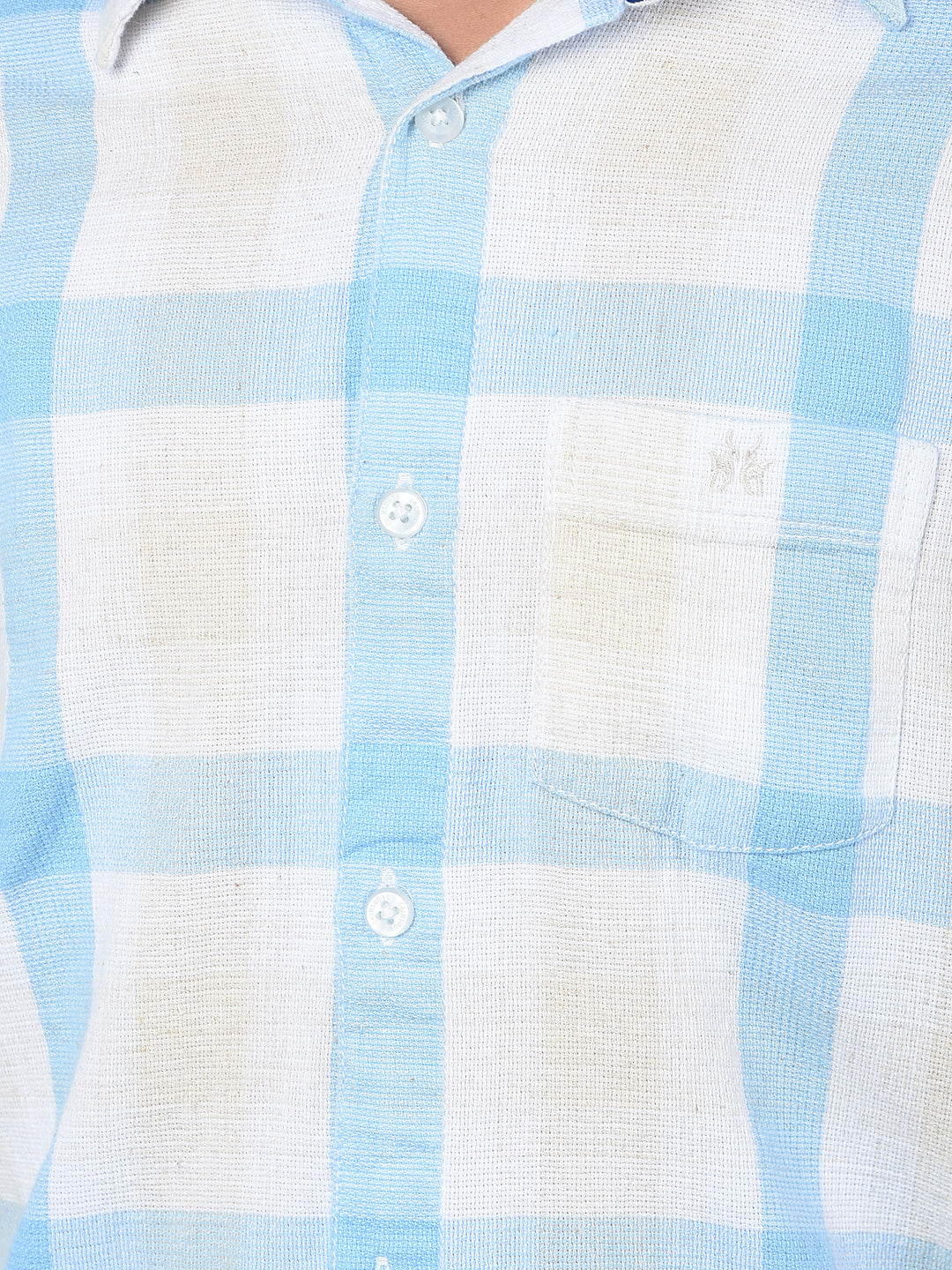 Blue Windowpane Checked Linen Shirt