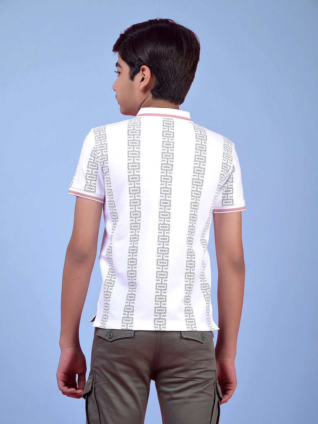 White Printed Polo Neck T-Shirt