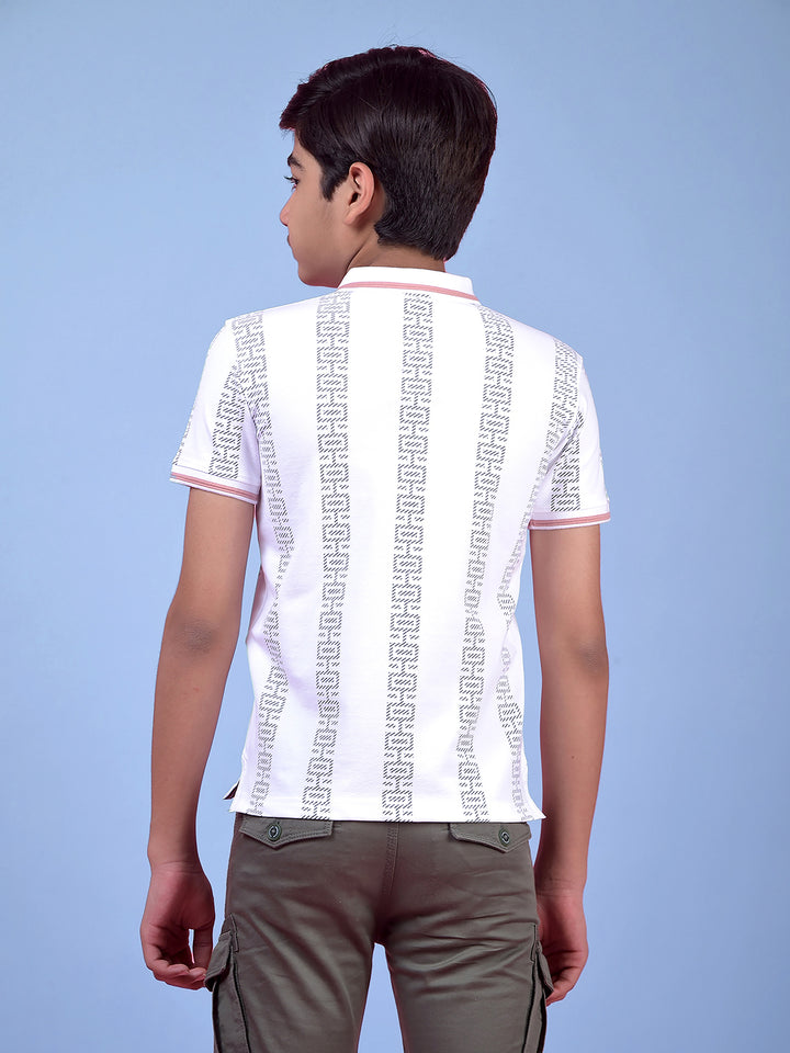 White Printed Polo Neck T-Shirt