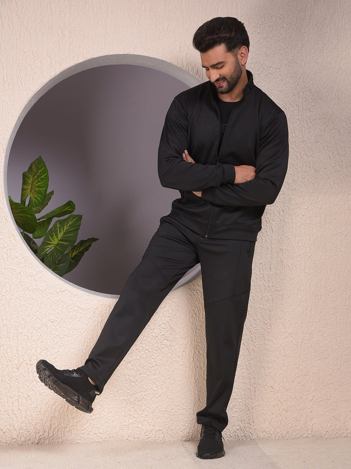 Black Knitted Trackpants-Men Trackpants-Crimsoune Club