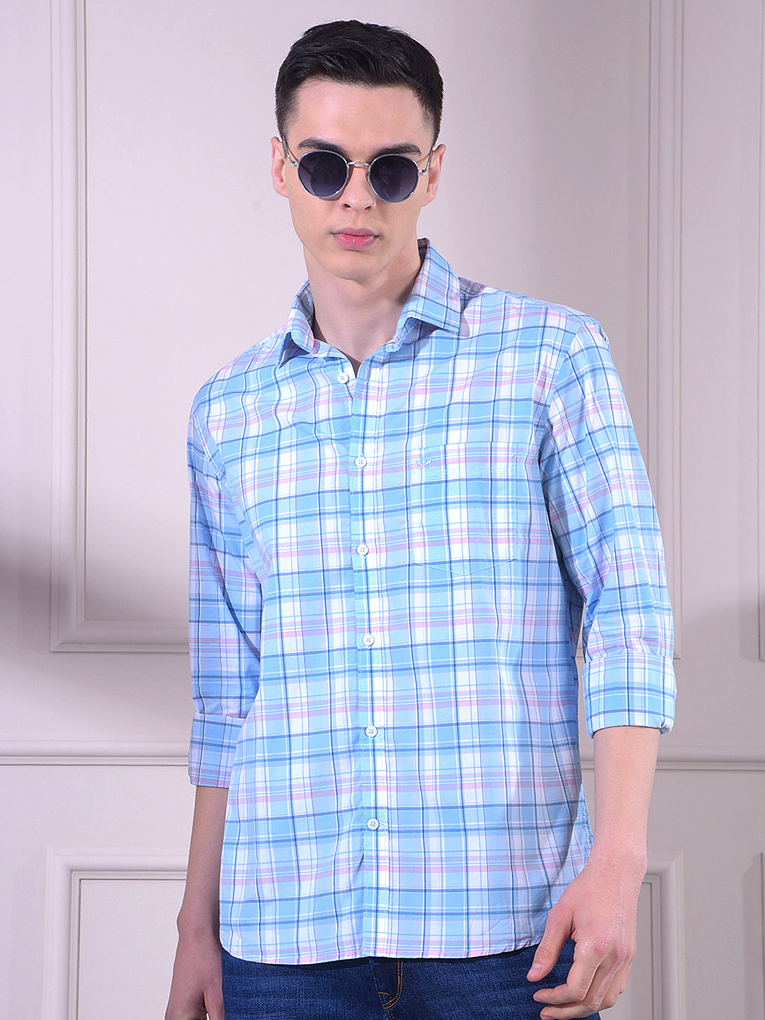 Blue Checked 100% Cotton Shirt