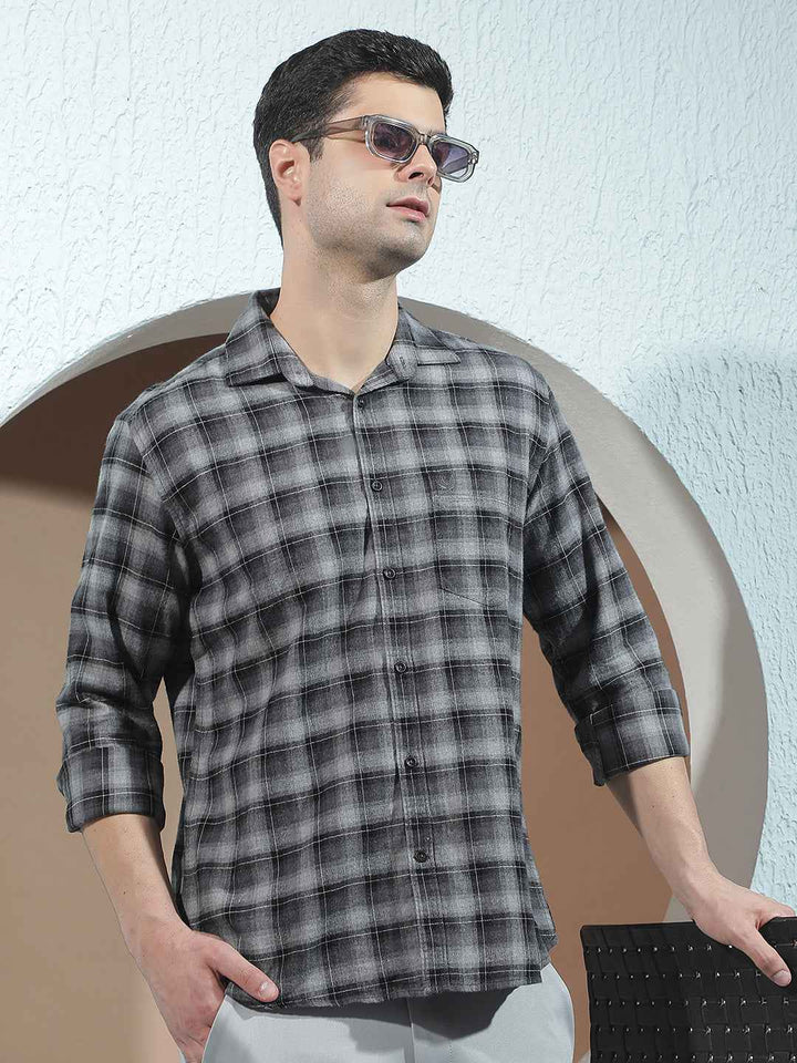 100% Cotton Grey Checked Shirt